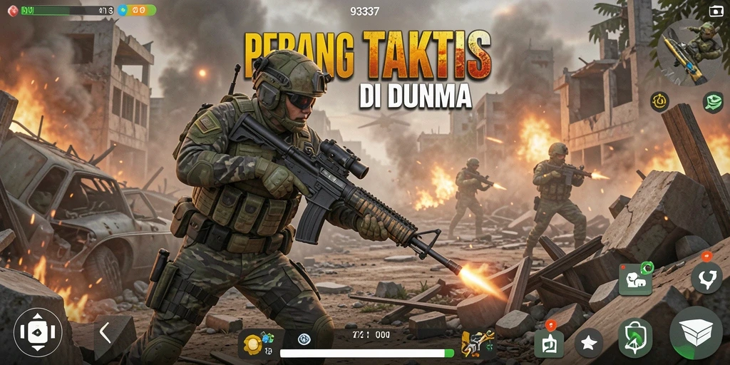 Tampilan gameplay mendebarkan dalam 93337, menunjukkan aksi taktis.