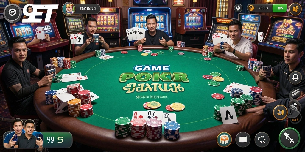 Screenshot 9ET menampilkan aksi seru bermain Poker.