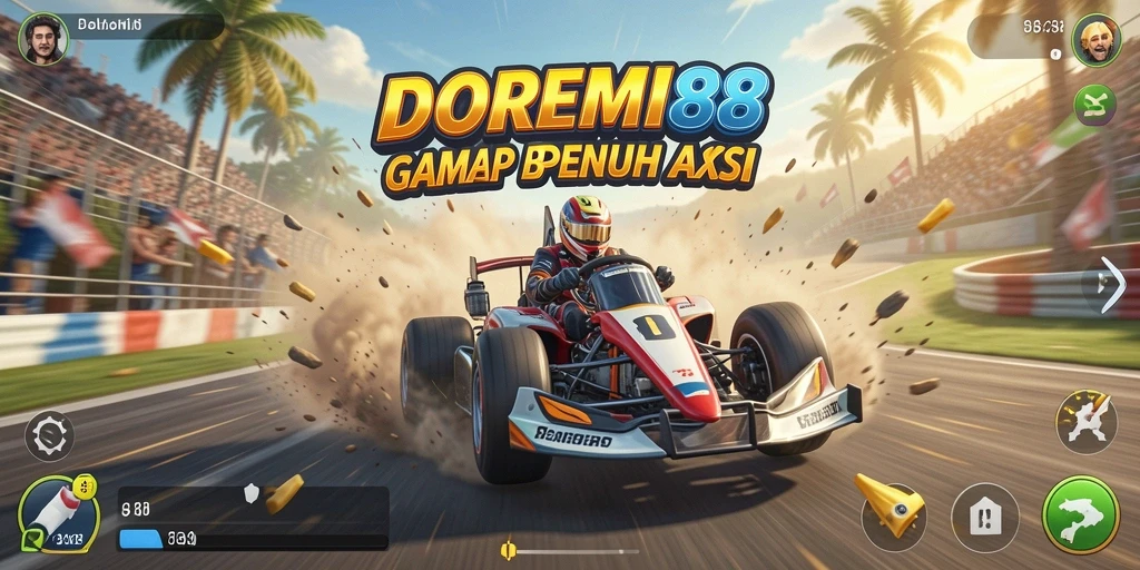 Screenshot gameplay DOREMI88 menampilkan balapan yang penuh semangat dan adrenalin.