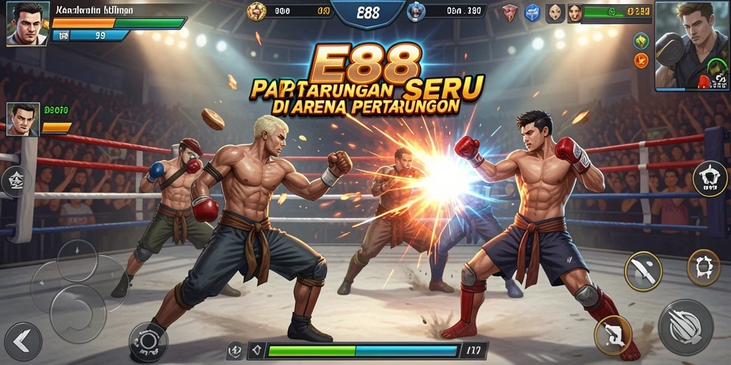 Tangkapan layar gameplay E88 yang penuh aksi pertarungan.