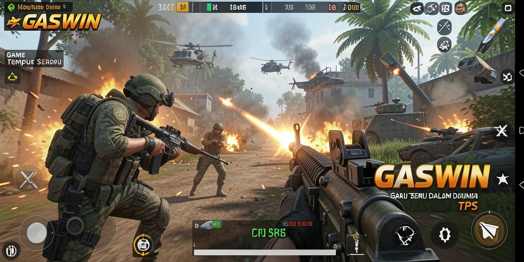 Tampilan gameplay GASWIN dengan aksi tempur yang mendebarkan.