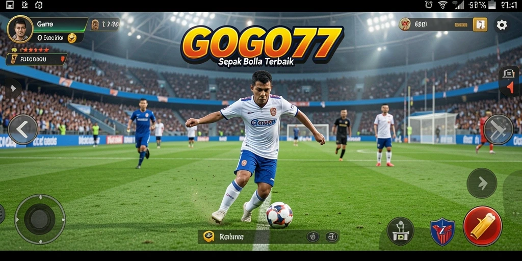 Screenshot gameplay GOGO77 menampilkan aksi seru di lapangan sepak bola.