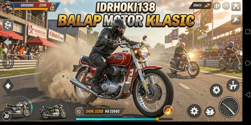 Tampilan gameplay seru dalam balapan motor yang mendebarkan.