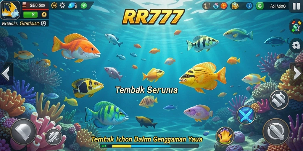 Screenshot menunjukkan gameplay seru Tembak Ikan di RR777.