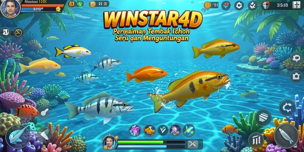 Tampilan gameplay WINSTAR4D yang seru saat menangkap ikan.